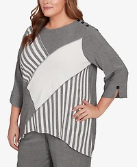 Alfred Dunner Plus Santa Barbara Diagonal Spliced Stripe Top