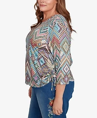 Alfred Dunner Plus El Paso Ikat Diamond Detailed Neckline Top