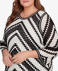 Alfred Dunner Plus Santa Barbara Chevron Crochet Bell Sleeve Top
