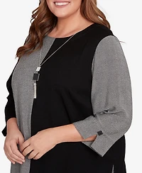 Alfred Dunner Plus Santa Barbara Center Sliced Top with Necklace