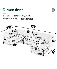 Streamdale Modular U-Shaped Sofa with Ottoman and Storage, Upholstered Chenille, 6-Seat Sectional