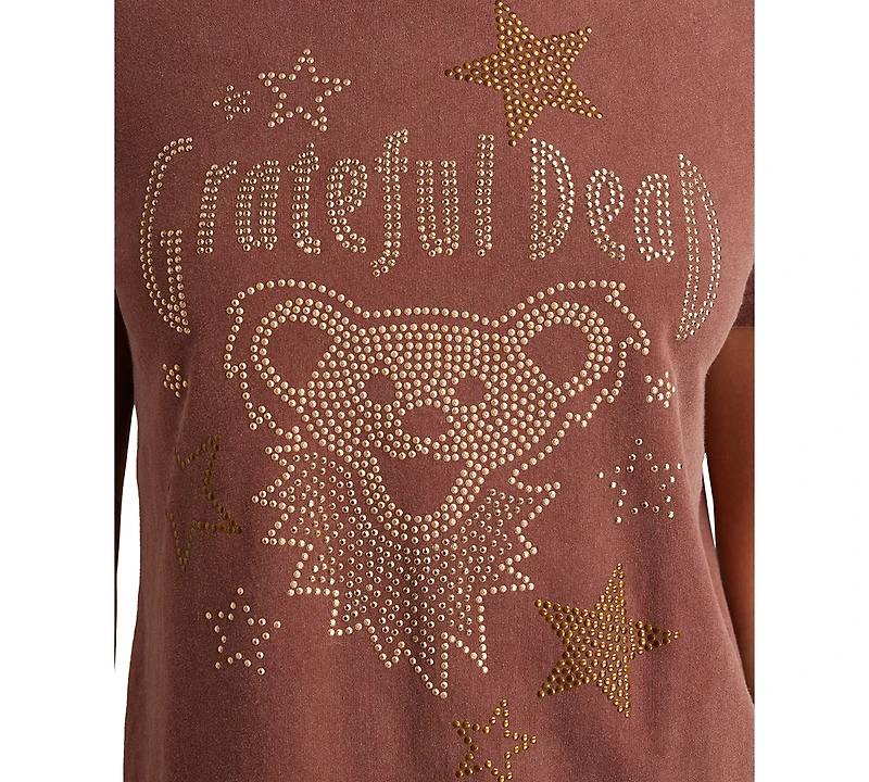 Lucky Brand Women's Cotton Studded Grateful Dead Bear T-Shirt