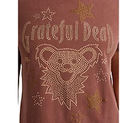 Lucky Brand Women's Cotton Studded Grateful Dead Bear T-Shirt