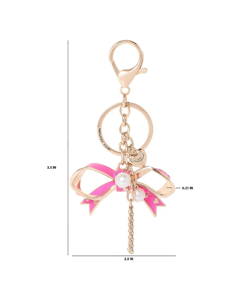 Juicy Couture Bow Charm Keychain – Stylish Gold & Pink Bling Accessory