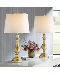 Regency Hill Fairlee Traditional Table Lamps 26" High Set of 2 Antique Brass Metal Candlestick White Fabric Drum Shade for Bedroom Living Room Be