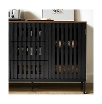 Streamdale Modern 3-Drawer 4-Shelf Dresser with Striped Grille