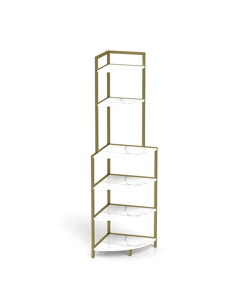 Streamdale 6-Tier Corner Bookshelf with Open Shelves, Rustic Brown