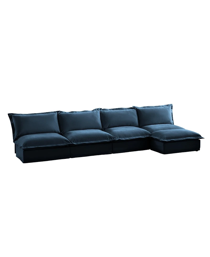 Slipcovered Modular Sectional Sofa with Detachable Ottoman (Blue Chenille)