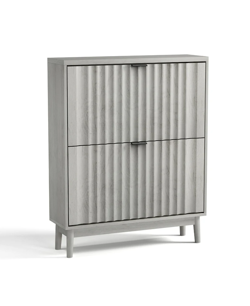 Streamdale Fluted Shoe Cabinet with Flip Drawers for Entryway