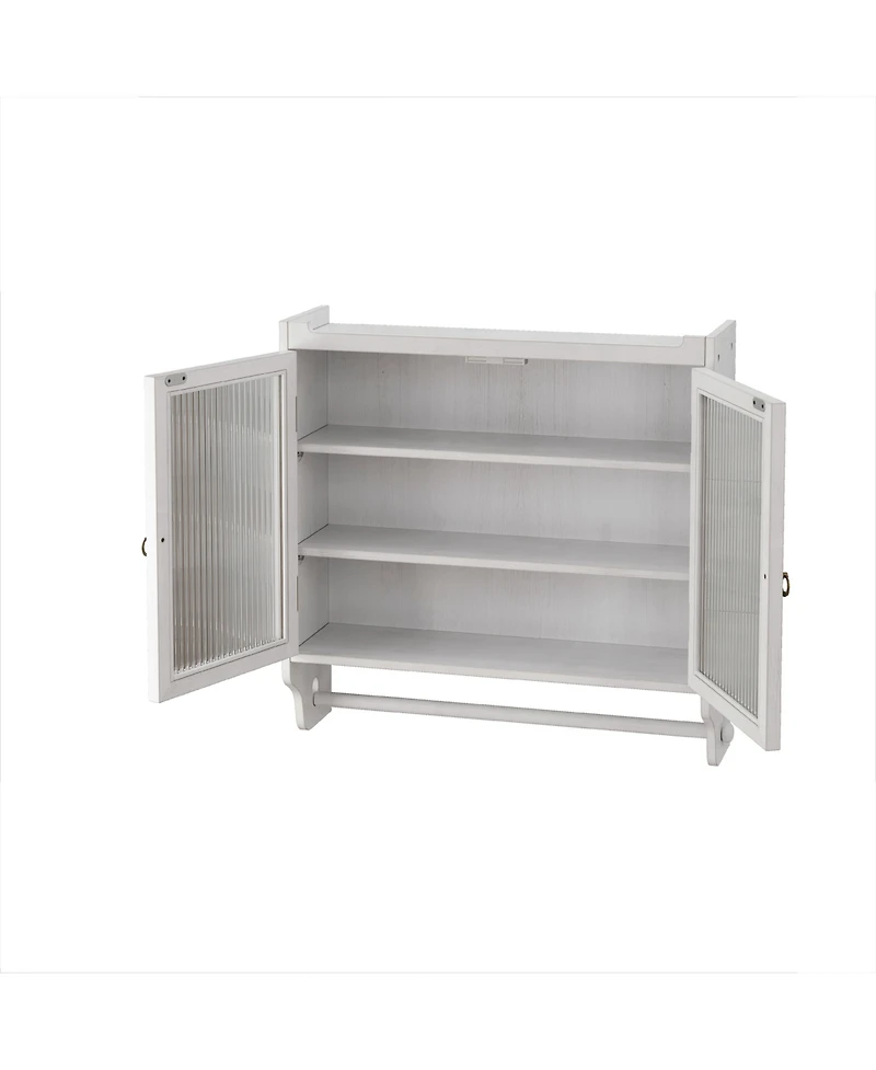 Streamdale 24.8" Glass Door Cabinet with 3-Tier Storage & Towel Rack