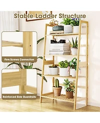 4-Tier Bamboo Ladder Shelf Multipurpose Bookcase, Plant Stand, or Storage Rack
