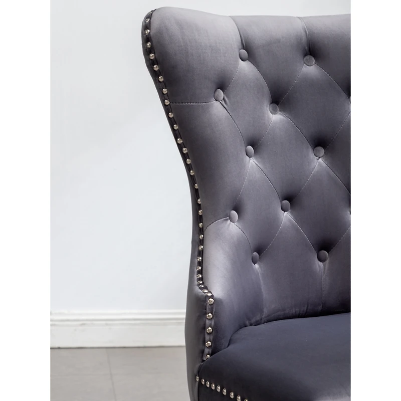 Contemporary Tufted Velvet Chair with Nailhead Trim, Set of 2, Gray