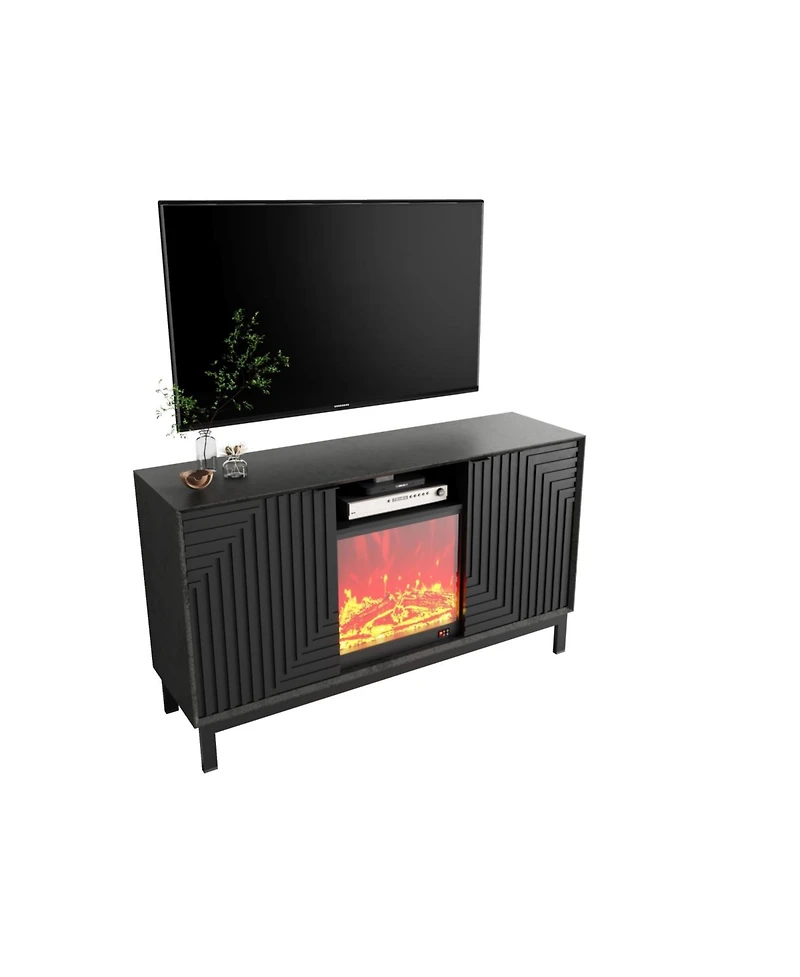 Mid-Century Modern Tv Stand with 18" Electric Fireplace