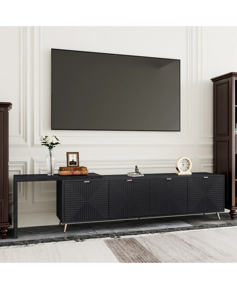 Streamdale Extendable Tv Cabinet with Storage, Adjustable Shelves, Lacquered Wood Veneer