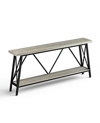 70" Long Sofa Console Table with 2 Shelves for Entryway, Living Room, Rustic Gray
