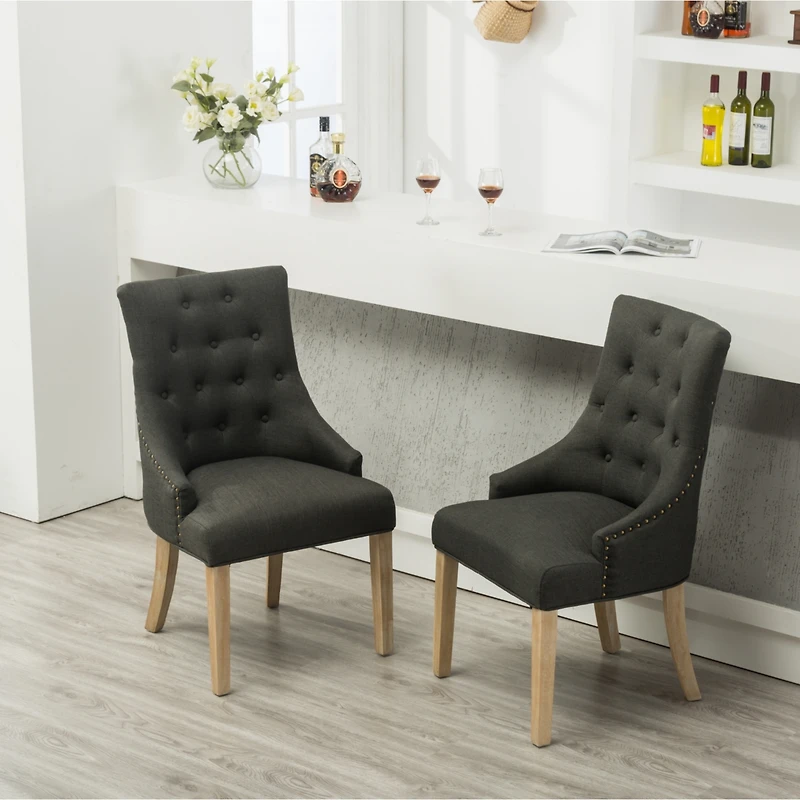 Streamdale Furniture Button Tufted Solid Wood Wingback Hostess Chairs with Nail Heads Set of 2