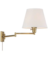 Clement Modern Swing Arm Wall Lamps Set of 2 Warm Gold Plug-In Light Fixture White Linen Hardback Shade for Bedroom Bedside House Reading Living Room