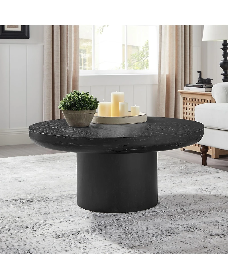 Streamdale 36" Round Coffee Table, Wood Veneer Top, Black