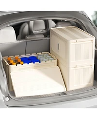 Streamdale 19.69" Cream White Folding Storage Cabinet with Wheels and Magnetic Door