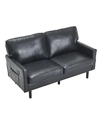 Streamdale Mid-Century Loveseat with Usb & Removable Cover (Black Pu)