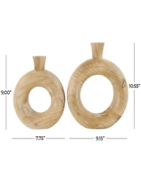Rosemary Lane 9" Wood Circular Decorative Vase with Cutout Center, Set of 2