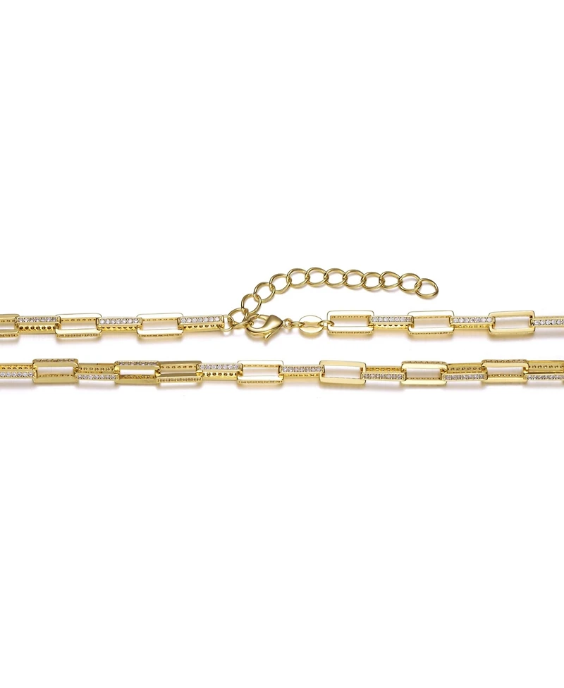 14K Gold Plated Clear Cubic Zirconia Link & Chain Necklace