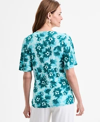 Jm Collection Women's Printed V-Neck Short Sleeve Knit Top, Exclusively at Macy's