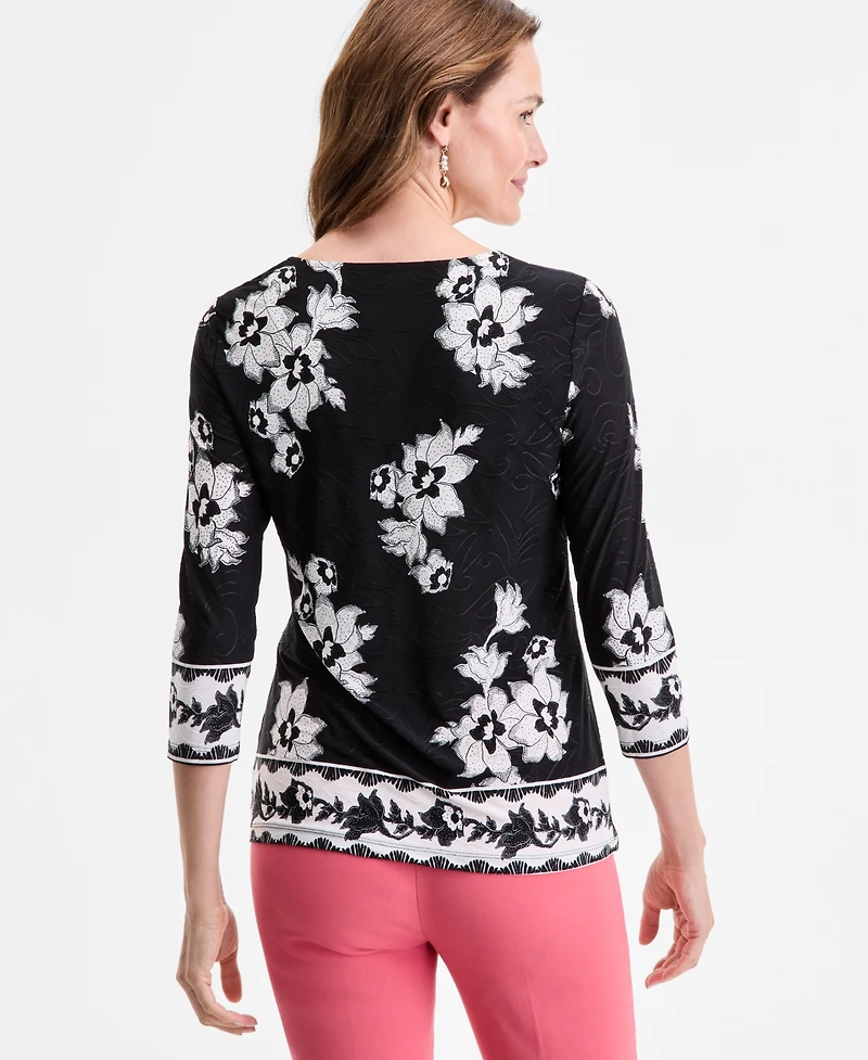 Jm Collection Petite Jacquard Scoop-Neck Top, Exclusively at Macy's