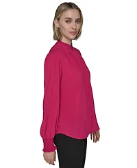 Karl Lagerfeld Paris Women's Mock-Neck Smocked-Cuff Feminine Blouse