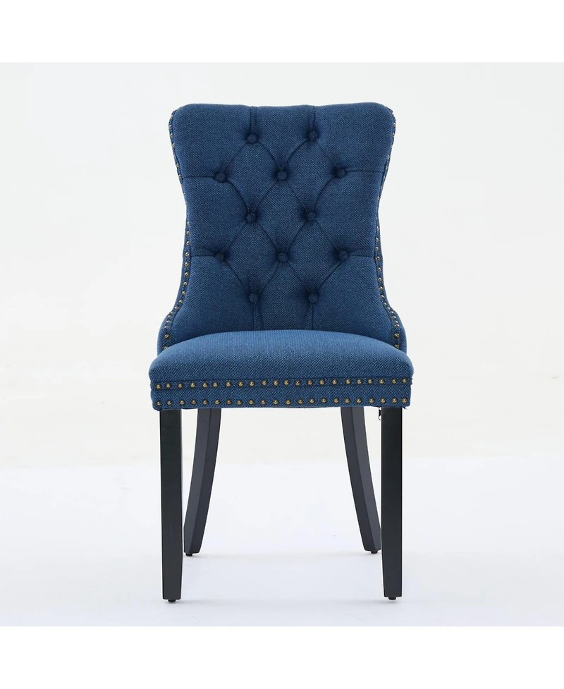 Streamdale Nikki Tufted Upholstered Linen Dining Chair (Set of 2), Blue Linen