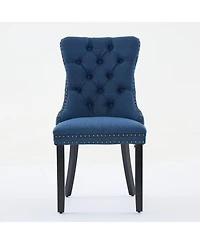 Streamdale Nikki Tufted Upholstered Linen Dining Chair (Set of 2), Blue Linen