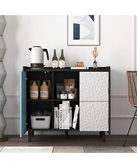 Streamdale Black Sideboard Cabinet with Red Doors, 2 Drawers