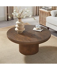 Streamdale 36" Round Wood Coffee Table with Cylindrical Leg (Brown)
