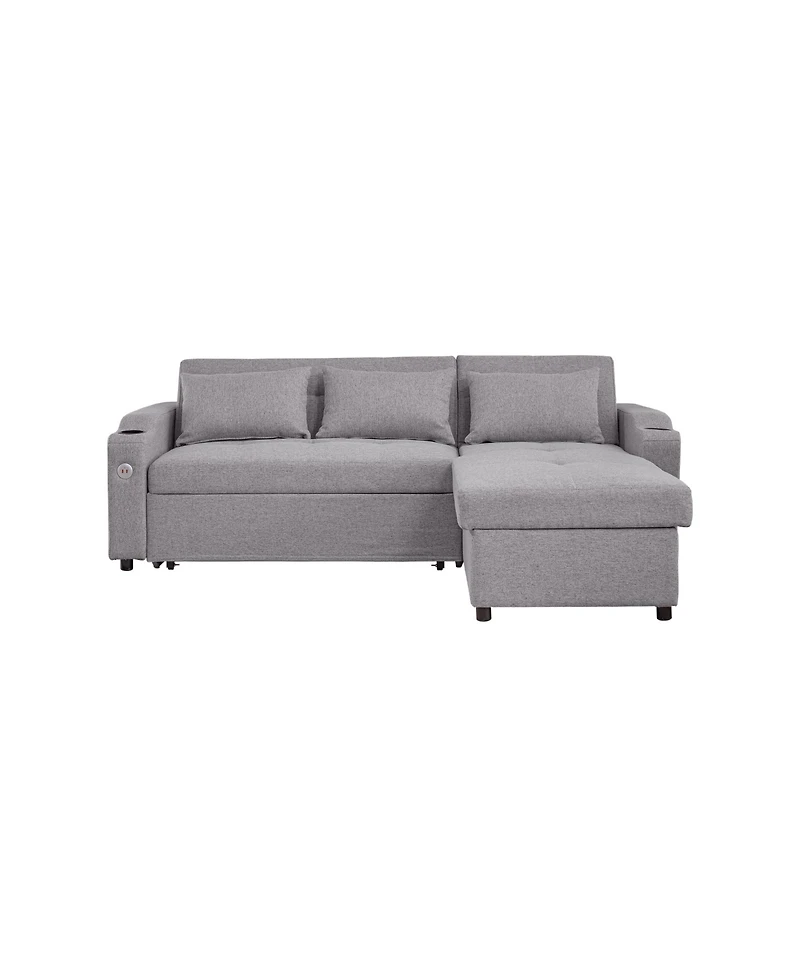 Streamdale 84" Adjustable Sofa Bed with Storage & Usb, Convertible to L-Shape