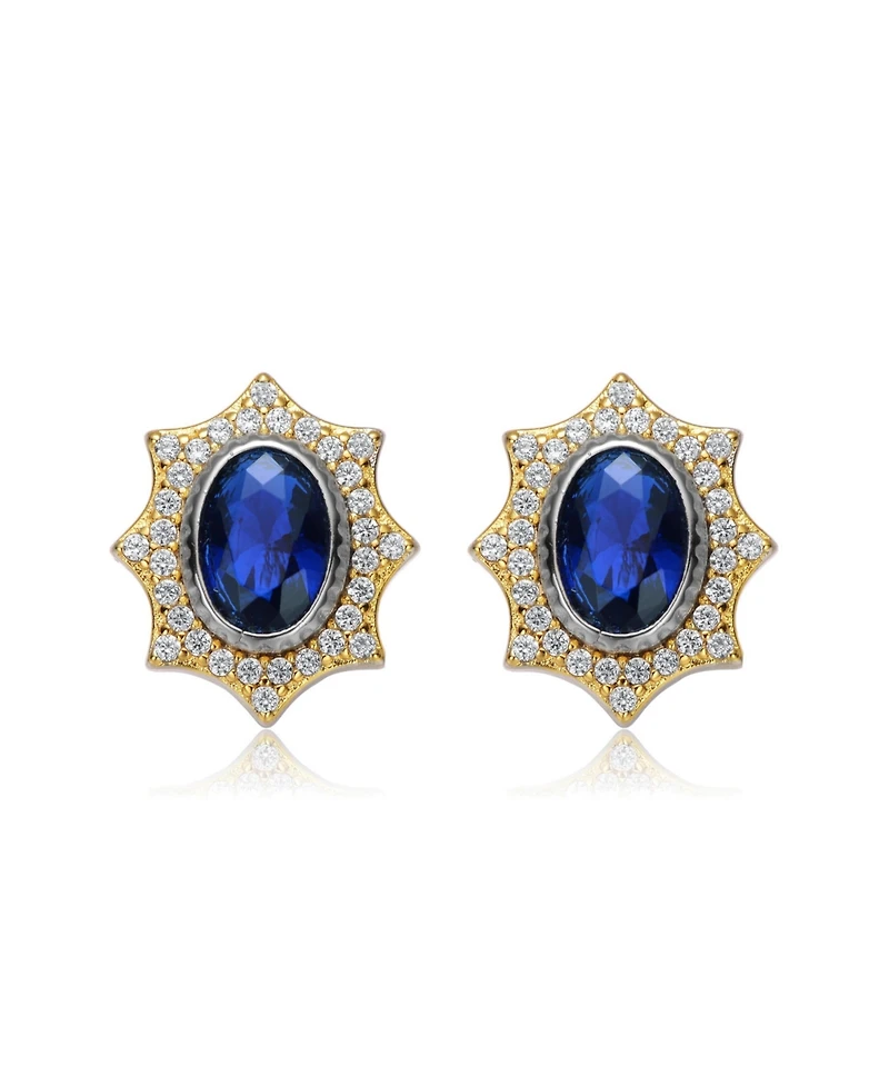 14K Gold Plated Blue Cubic Zirconia Stud Earrings
