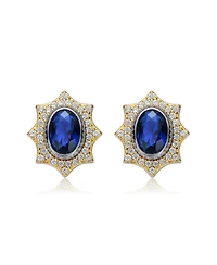 14K Gold Plated Blue Cubic Zirconia Stud Earrings