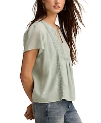Lucky Brand Women's Cotton Pleated Split-Neck Peasant Top