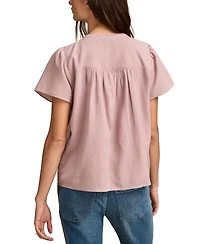 Lucky Brand Women's Cotton Pleated Split-Neck Peasant Top