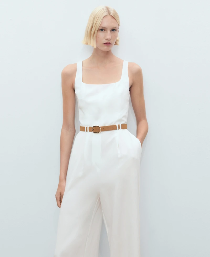 Mango Women's Belted Long Lyocell Jumpsuit