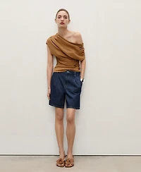 Mango Women's Rinse-Wash Denim Pleated Bermuda Shorts