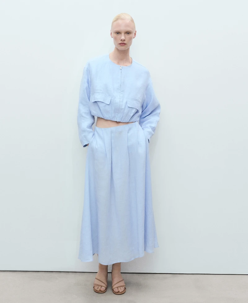 Mango Women's Pocketed Cropped Linen Jacket