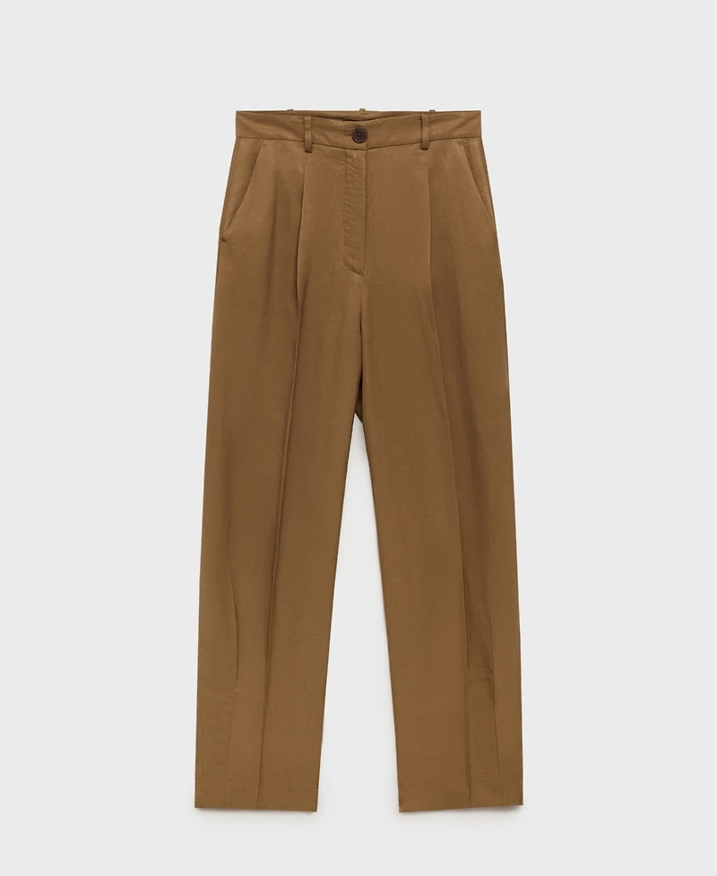 Mango Women's Linen-Blend Pleated Pants