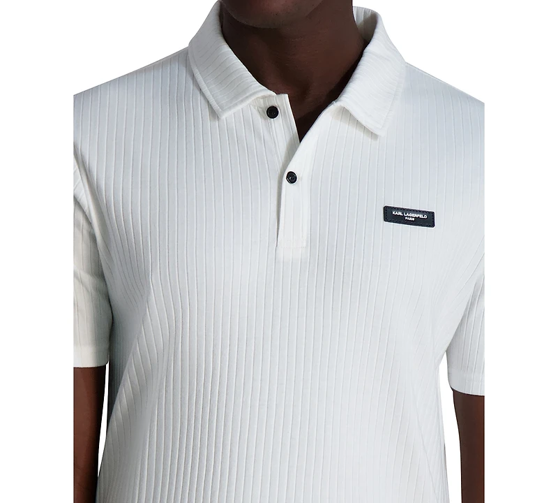 Karl Lagerfeld Paris Men's Short Sleeve Ribbed Polo Shirt