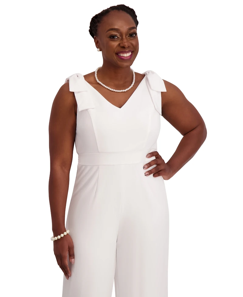 Kasper V-Neck Bow-Strap Jumpsuit, Regular & Plus Sizes