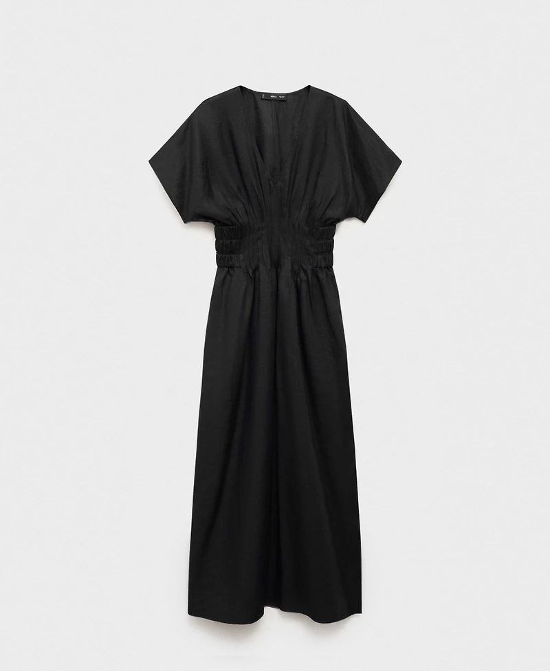 Mango Women's Gathered Panel Long Linen Dress