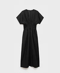 Mango Women's Gathered Panel Long Linen Dress
