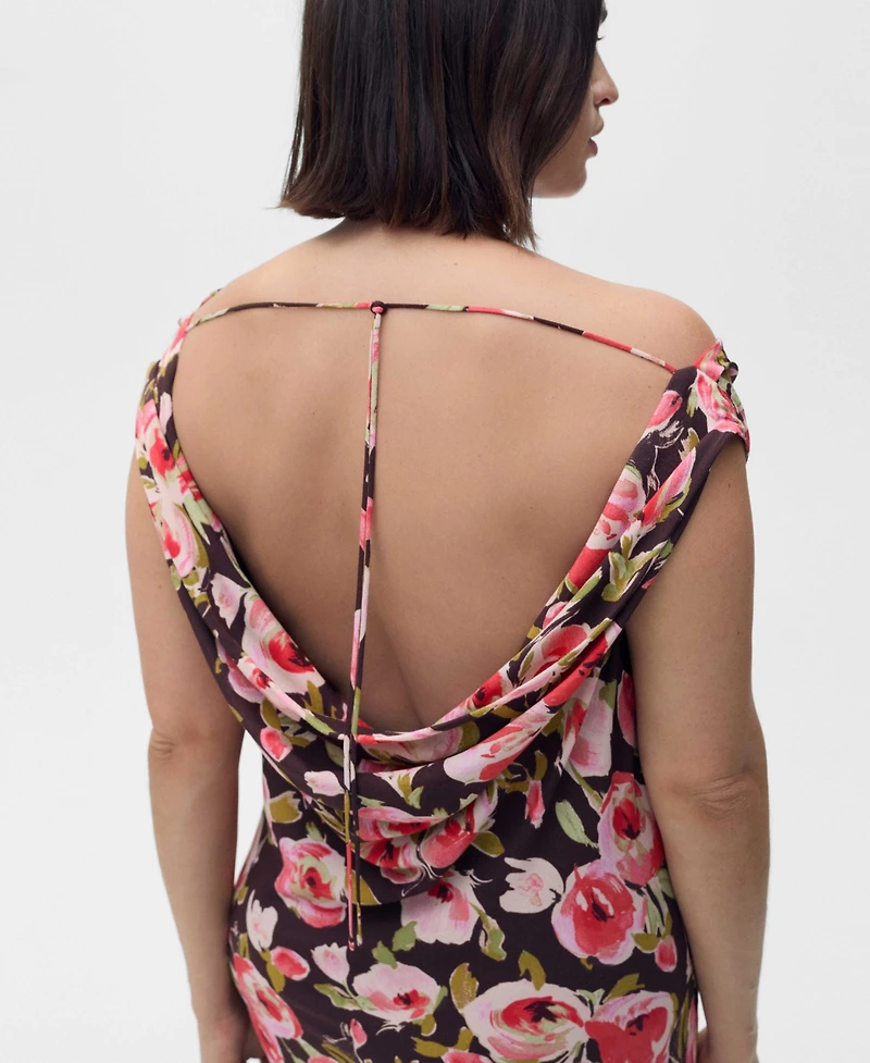 Mango Women's Draped Neck Floral Dress