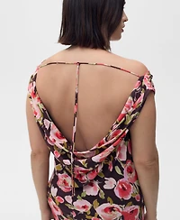 Mango Women's Draped Neck Floral Dress