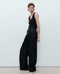 Mango Women's Belted Wide Leg Cotton Pants