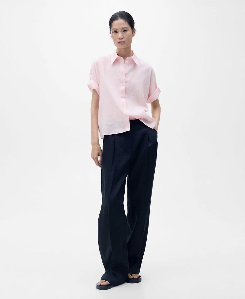 Mango Women's Short Sleeve Linen-Blend Shirt